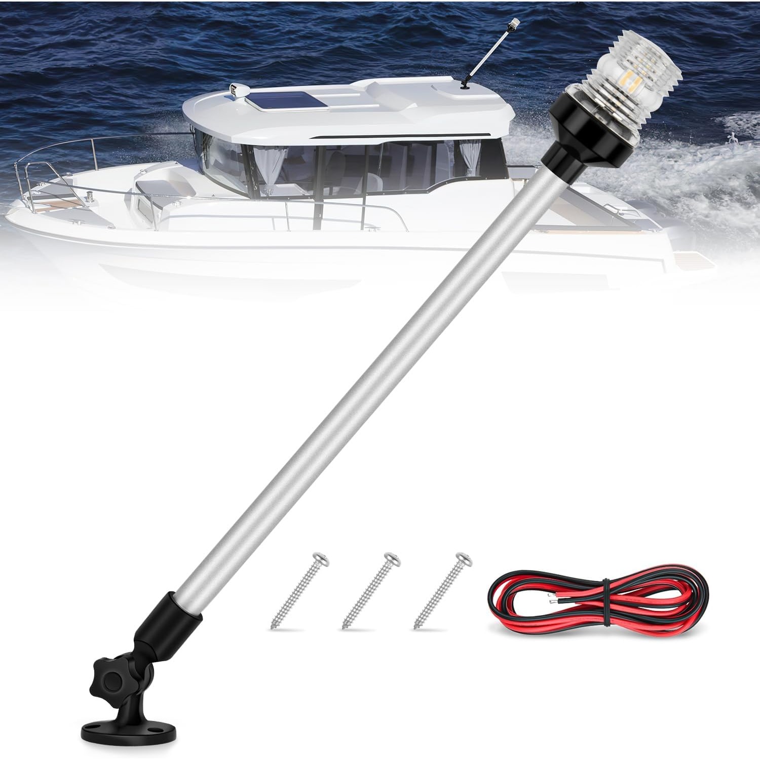 Fishing Boat Anchor - ニライトマリンボート船尾灯24インチホワイト折りたたみ式アンカーライト12V 24V防水360度 ° 漁船、帆船、ヨット、ポンツーン、スピードボート、ディンギー用照明ナビゲーションランプ