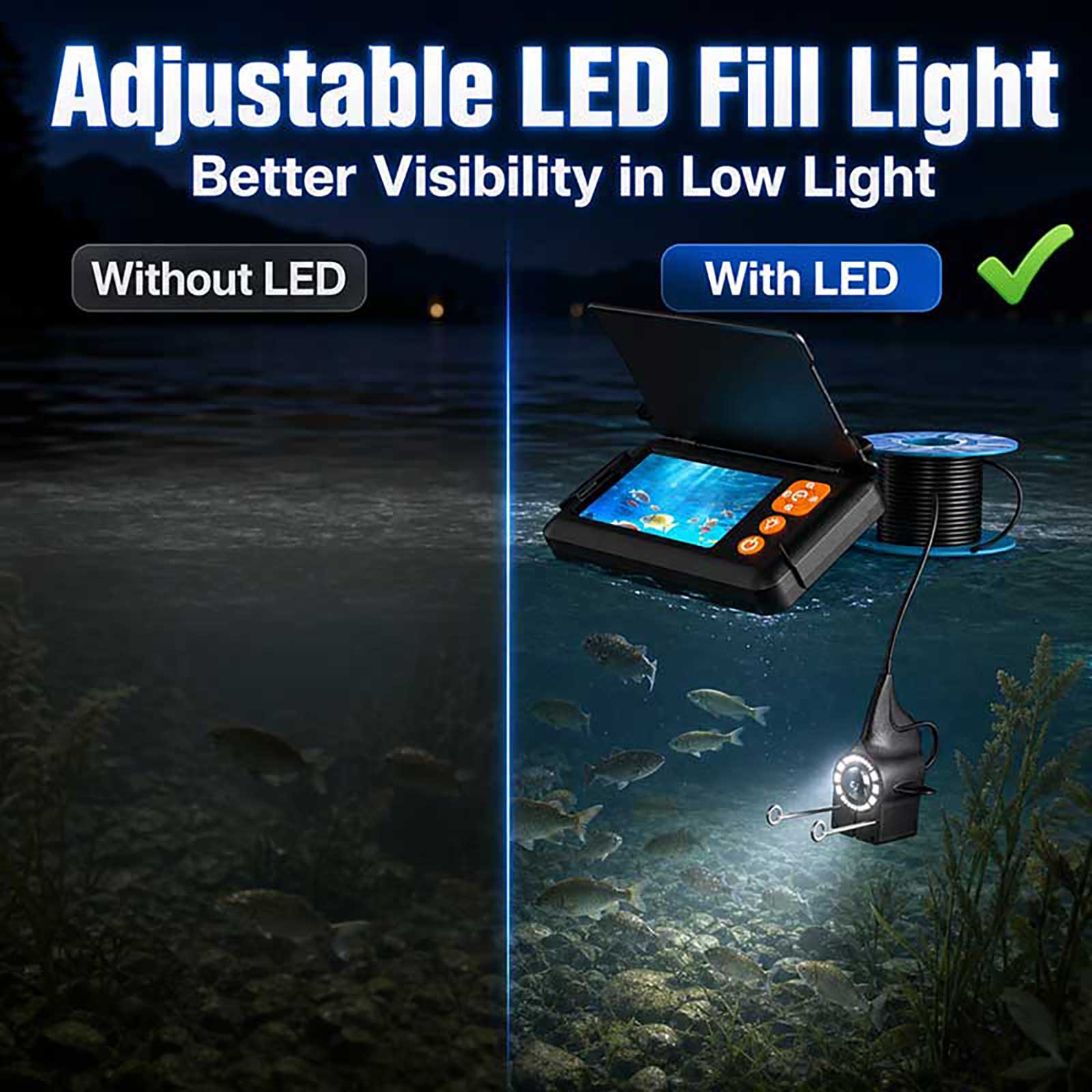 1080P HD魚群探知機水中カメラモニター ナイトビジョン - Fishing Boat Depth Finder のレビューと価格